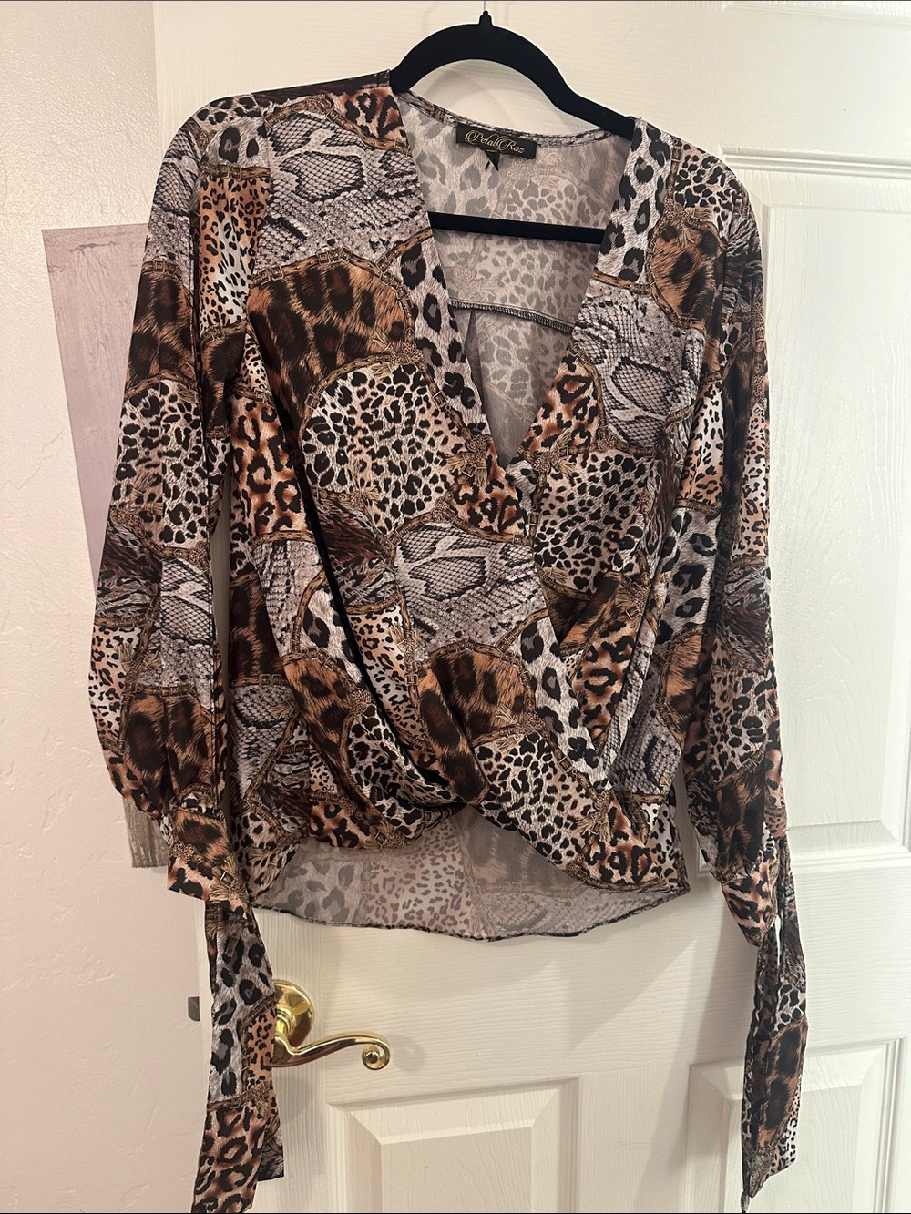 Animal Print Wrap Blouse in Brown -
